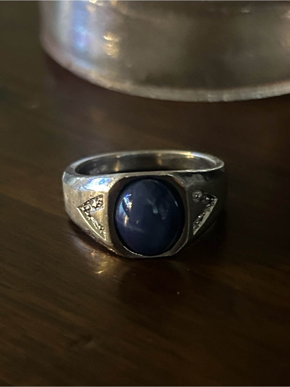 Star Sapphire Sterling Silver Ring with Deep Blue Oval Stone 925 AR